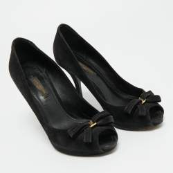 Pre Owned Louis Vuitton Black Suede Peep Toe Pumps Size 36