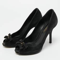 Pre Owned Louis Vuitton Black Suede Peep Toe Pumps Size 36