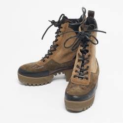 Pre Owned Louis Vuitton Multicolor Monogram Canvas and Leather Laureate Ankle Length Boots Size 36