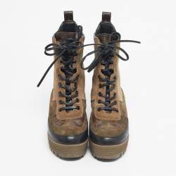 Pre Owned Louis Vuitton Multicolor Monogram Canvas and Leather Laureate Ankle Length Boots Size 36