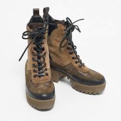 Pre Owned Louis Vuitton Multicolor Monogram Canvas and Leather Laureate Ankle Length Boots Size 36