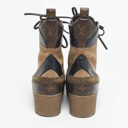 Pre Owned Louis Vuitton Multicolor Monogram Canvas and Leather Laureate Ankle Length Boots Size 36