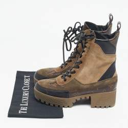 Pre Owned Louis Vuitton Multicolor Monogram Canvas and Leather Laureate Ankle Length Boots Size 36