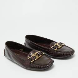 Pre Owned Louis Vuitton Burgundy Patent Leather Oxford Loafers Size 37