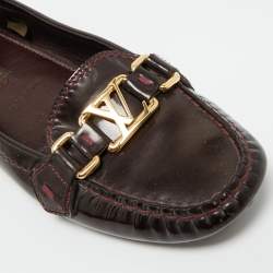Pre Owned Louis Vuitton Burgundy Patent Leather Oxford Loafers Size 37