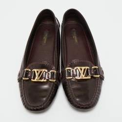 Pre Owned Louis Vuitton Burgundy Patent Leather Oxford Loafers Size 37
