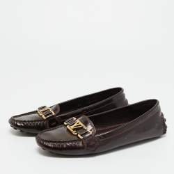 Pre Owned Louis Vuitton Burgundy Patent Leather Oxford Loafers Size 37