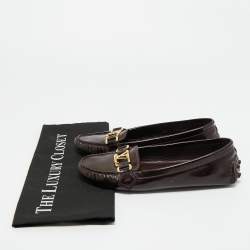 Pre Owned Louis Vuitton Burgundy Patent Leather Oxford Loafers Size 37