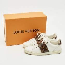 Pre Owned Louis Vuitton White/Brown Monogram Canvas and Leather Frontrow Lace Up Sneakers Size 38