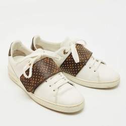 Pre Owned Louis Vuitton White/Brown Monogram Canvas and Leather Frontrow Lace Up Sneakers Size 38