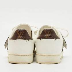 Pre Owned Louis Vuitton White/Brown Monogram Canvas and Leather Frontrow Lace Up Sneakers Size 38