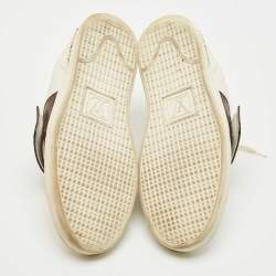Pre Owned Louis Vuitton White/Brown Monogram Canvas and Leather Frontrow Lace Up Sneakers Size 38