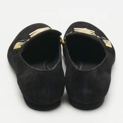 Pre Owned Louis Vuitton Black Suede Stud Embellished Smoking Slippers Size 39.5