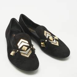 Pre Owned Louis Vuitton Black Suede Stud Embellished Smoking Slippers Size 39.5