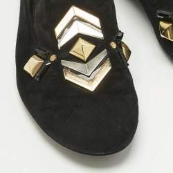 Pre Owned Louis Vuitton Black Suede Stud Embellished Smoking Slippers Size 39.5