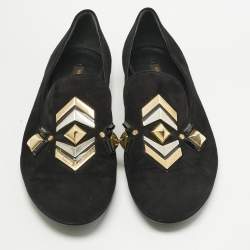 Pre Owned Louis Vuitton Black Suede Stud Embellished Smoking Slippers Size 39.5