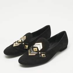 Pre Owned Louis Vuitton Black Suede Stud Embellished Smoking Slippers Size 39.5
