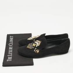 Pre Owned Louis Vuitton Black Suede Stud Embellished Smoking Slippers Size 39.5