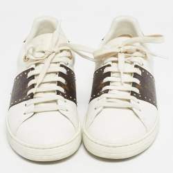 مملوكة مسبقًا حذاء رياضي لوي فيتون فرونترو جلد لامع وكانفاس مونوغرامي بني/أسود بعنق منخفضمقاس 39