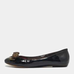 Pre Owned Louis Vuitton Black Patent Leather Popi Ballet Flats Size 38.5