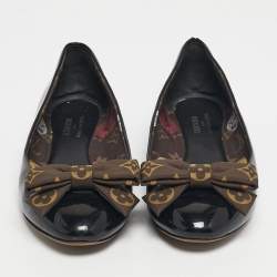 Pre Owned حذاء باليرينا فلات لوي فيتون بوبي جلد أسود لا�مع مقاس 38.5