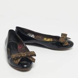 Pre Owned حذاء باليرينا فلات لوي فيتون بوبي جلد أسود لامع مقاس 38.5