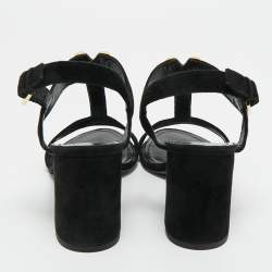 Pre Owned Louis Vuitton Black Suede Medallion Sandals Size 38