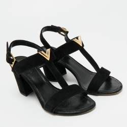 Pre Owned Louis Vuitton Black Suede Medallion Sandals Size 38