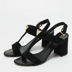 Pre Owned Louis Vuitton Black Suede Medallion Sandals Size 38
