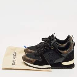 Pre Owned Louis Vuitton Brown/Black Monogram Canvas and Suede Run Away Sneakers Size 38