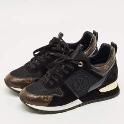 Pre Owned Louis Vuitton Brown/Black Monogram Canvas and Suede Run Away Sneakers Size 38
