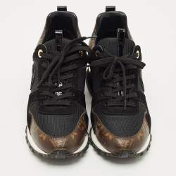 Pre Owned Louis Vuitton Brown/Black Monogram Canvas and Suede Run Away Sneakers Size 38
