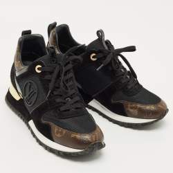 Pre Owned Louis Vuitton Brown/Black Monogram Canvas and Suede Run Away Sneakers Size 38