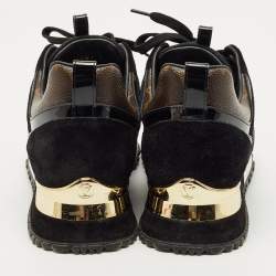 Pre Owned Louis Vuitton Brown/Black Monogram Canvas and Suede Run Away Sneakers Size 38