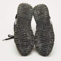 Pre Owned Louis Vuitton Brown/Black Monogram Canvas and Suede Run Away Sneakers Size 38