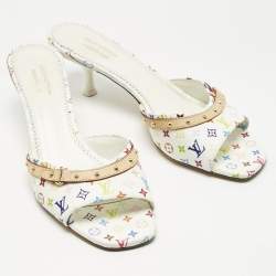 Pre Owned Louis Vuitton Multicolor Monogram Canvas and Leather 6 am Slide Sandals Size 39