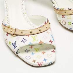 Pre Owned Louis Vuitton Multicolor Monogram Canvas and Leather 6 am Slide Sandals Size 39