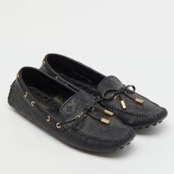 Pre Owned Louis Vuitton Black Monogram Empreinte Leather Gloria Loafers Size 38.5