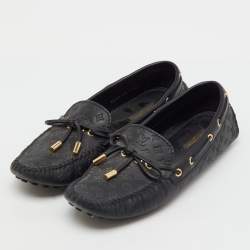 Pre Owned Louis Vuitton Black Monogram Empreinte Leather Gloria Loafers Size 38.5