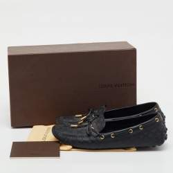 Pre Owned Louis Vuitton Black Monogram Empreinte Leather Gloria Loafers Size 38.5