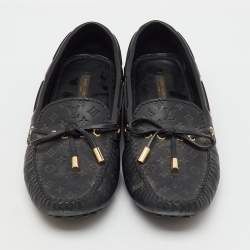 Pre Owned Louis Vuitton Black Monogram Empreinte Leather Gloria Loafers Size 38.5