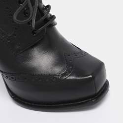 Pre Owned Louis Vuitton Black Leather Brogue Derby Lace Up Platform Booties Size 38.5