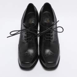 Pre Owned Louis Vuitton Black Leather Brogue Derby Lace Up Platform Booties Size 38.5