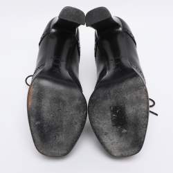 Pre Owned Louis Vuitton Black Leather Brogue Derby Lace Up Platform Booties Size 38.5