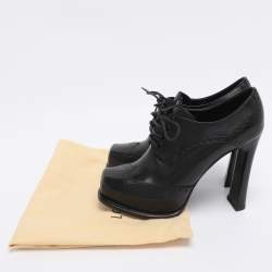 Pre Owned Louis Vuitton Black Leather Brogue Derby Lace Up Platform Booties Size 38.5