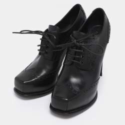 Pre Owned Louis Vuitton Black Leather Brogue Derby Lace Up Platform Booties Size 38.5