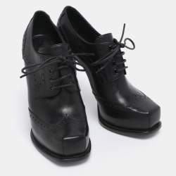 Pre Owned Louis Vuitton Black Leather Brogue Derby Lace Up Platform Booties Size 38.5