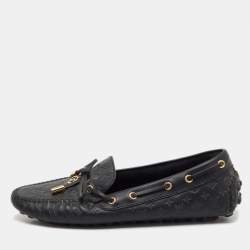 Pre Owned Louis Vuitton Black Monogram Empreinte Leather Gloria Loafers Size 37.5