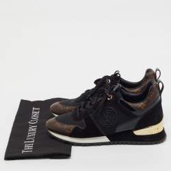 Pre Owned Louis Vuitton Black Suede, Mesh and Monogram Canvas Run Away Sneakers Size 37.5