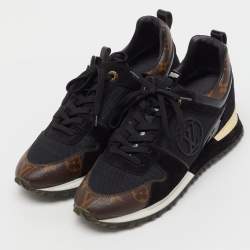 Pre Owned Louis Vuitton Black Suede, Mesh and Monogram Canvas Run Away Sneakers Size 37.5